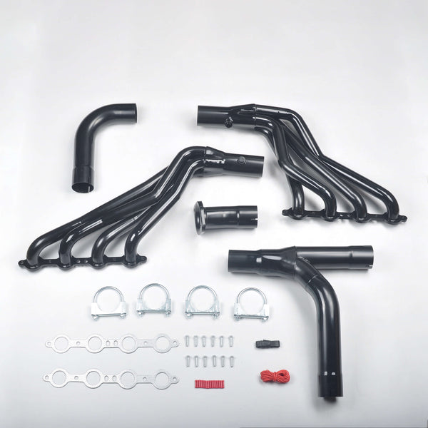 Black Exhaust Header Y-pipe Kit for 1999-2006 Chevy GMC GMT800 4.8L 5.3L 6.0L Silverado Sierra 2WD