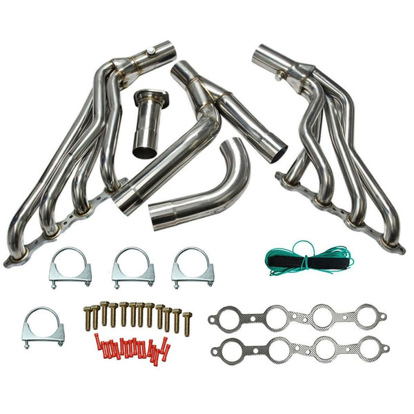 Stainless Long Tube Exhaust Header Y-Pipe Kit for 1999-2006 Chevy GMC GMT800 Silverado Sierra 1500,2WD