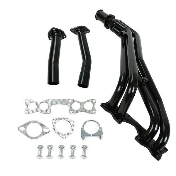 Black Tubular Tri-Y Exhaust Header For 1990-1995 Nissan Hardbody D21/Pickup 2.4L 4WD KA24E