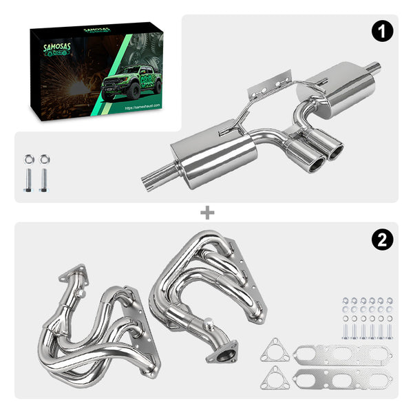 Complete Stainless Steel Exhaust System Kit for 1997-2004 Porsche Boxster/Boxster S (986), Includes Catback with Dual Tip & Headers