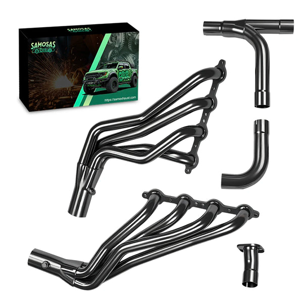 Black Exhaust Header Y-pipe Kit for 1999-2006 Chevy GMC GMT800 4.8L 5.3L 6.0L Silverado Sierra 2WD