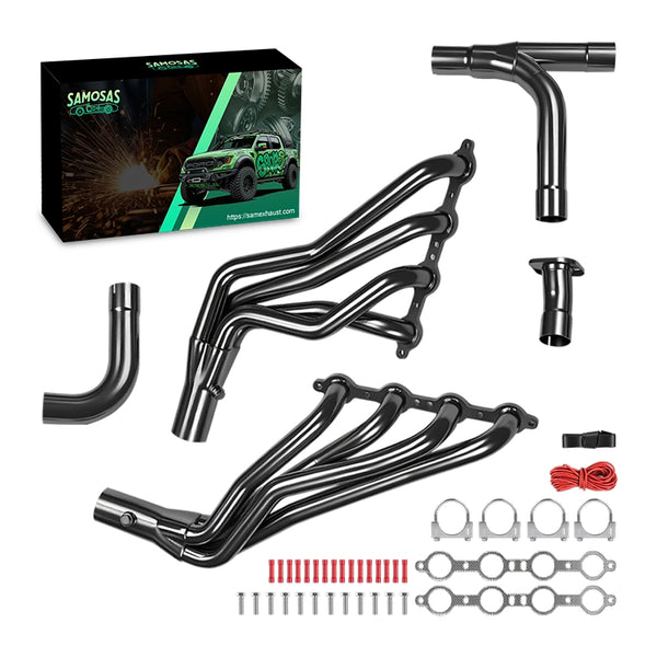 Black Exhaust Header Y-pipe Kit for 1999-2006 Chevy GMC GMT800 4.8L 5.3L 6.0L Silverado Sierra 2WD
