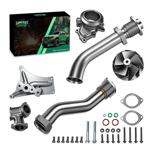 Turbo Pedestal Ebp Valve 5+5 Wheel & Exhaust Up Pipe for 1999.5-2003 Ford F250 F350 F450 F550 7.3L Powerstroke Diesel