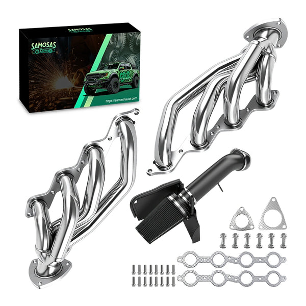 Black 4'' Cold Air Intake/Exhaust Header Kit for 99-06 Chevy GMC GMT800 Avalanche Silverado Sierra Tahoe 2WD